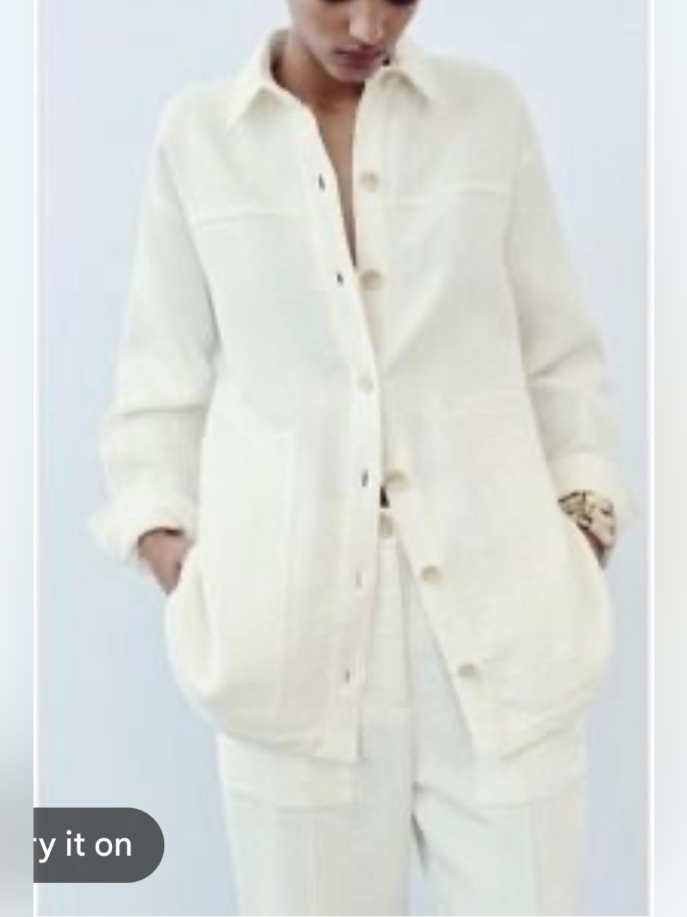 Zara Cream Button-Front Overshirt